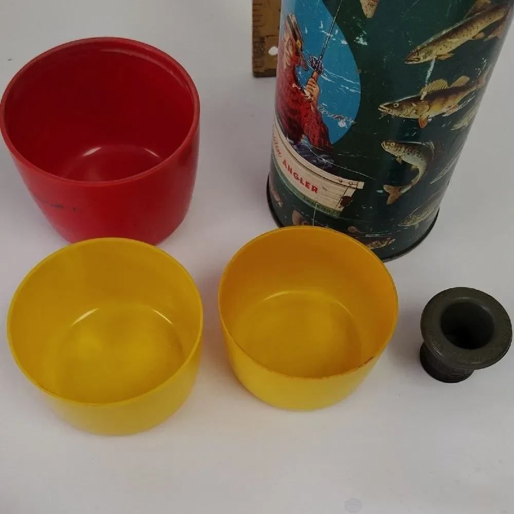 Vintage Aladdin Angler Thermos with Red Lid